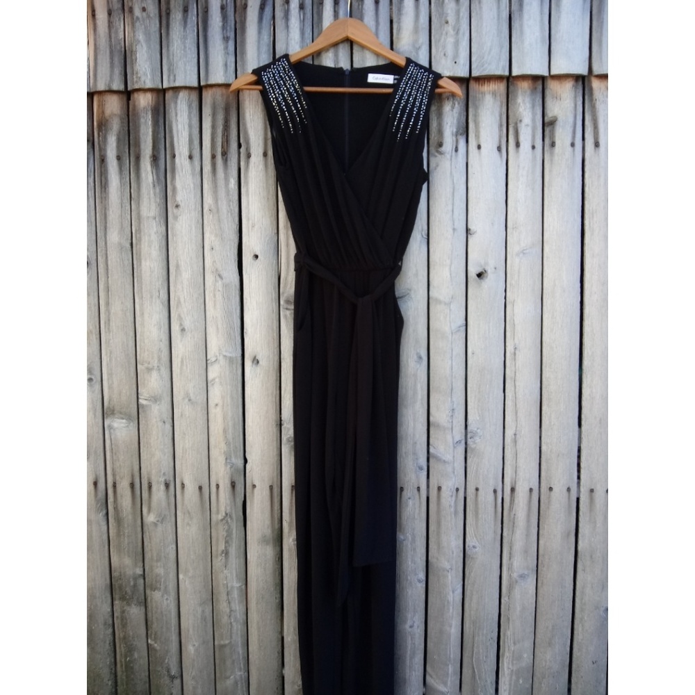 Black Calvin Klein CK rhinestone gems embellished stretch jumpsuit Womens 2